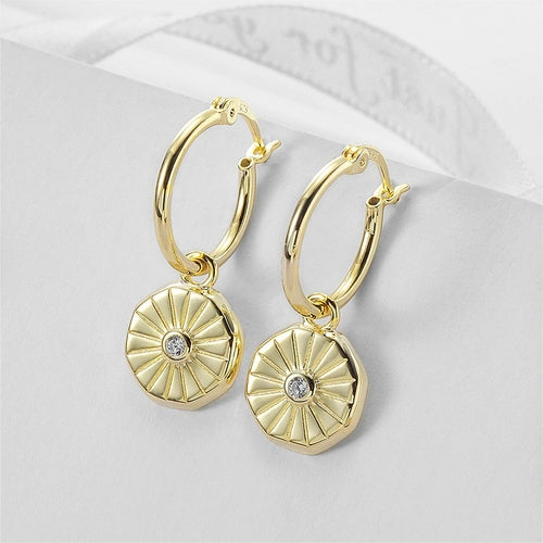 Sunburst Coin Huggie Earrings