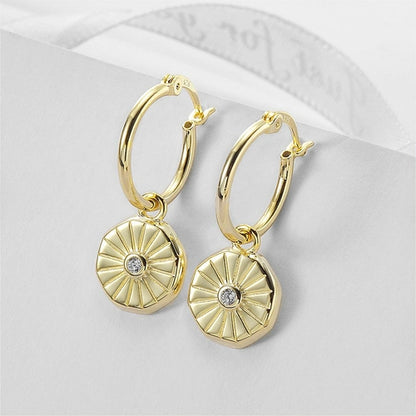 Sunburst Coin Huggie Earrings