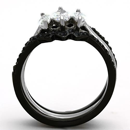 TK1347 - Two-Tone IP Black Stainless Steel Ring with AAA Grade CZ  in