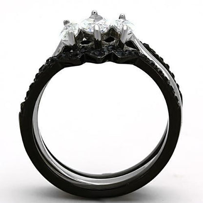 TK1347 - Two-Tone IP Black Stainless Steel Ring with AAA Grade CZ  in