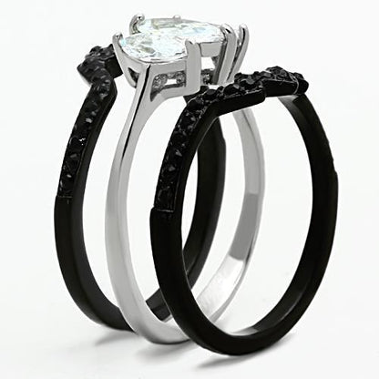 TK1347 - Two-Tone IP Black Stainless Steel Ring with AAA Grade CZ  in