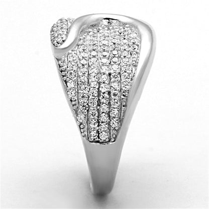 TS148 - Rhodium 925 Sterling Silver Ring with AAA Grade CZ  in Clear