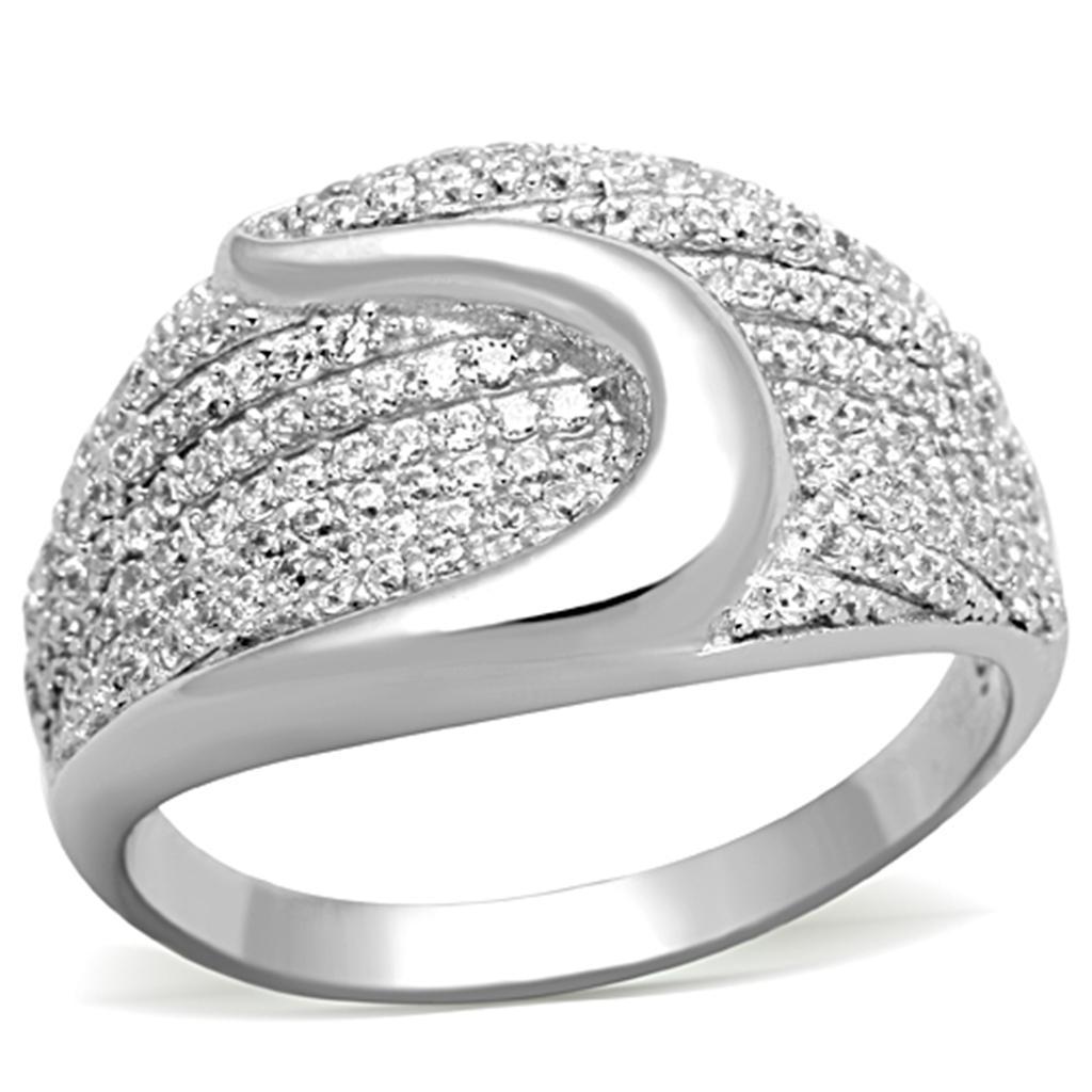 TS148 - Rhodium 925 Sterling Silver Ring with AAA Grade CZ  in Clear