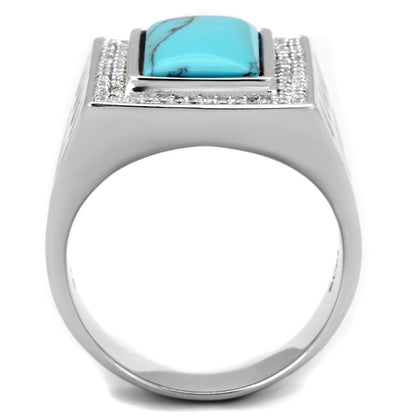 TS228 - Rhodium 925 Sterling Silver Ring with Synthetic Turquoise in