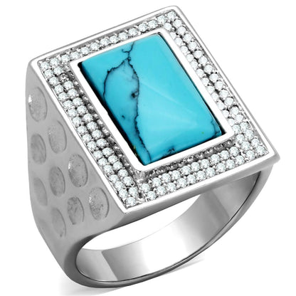 TS228 - Rhodium 925 Sterling Silver Ring with Synthetic Turquoise in