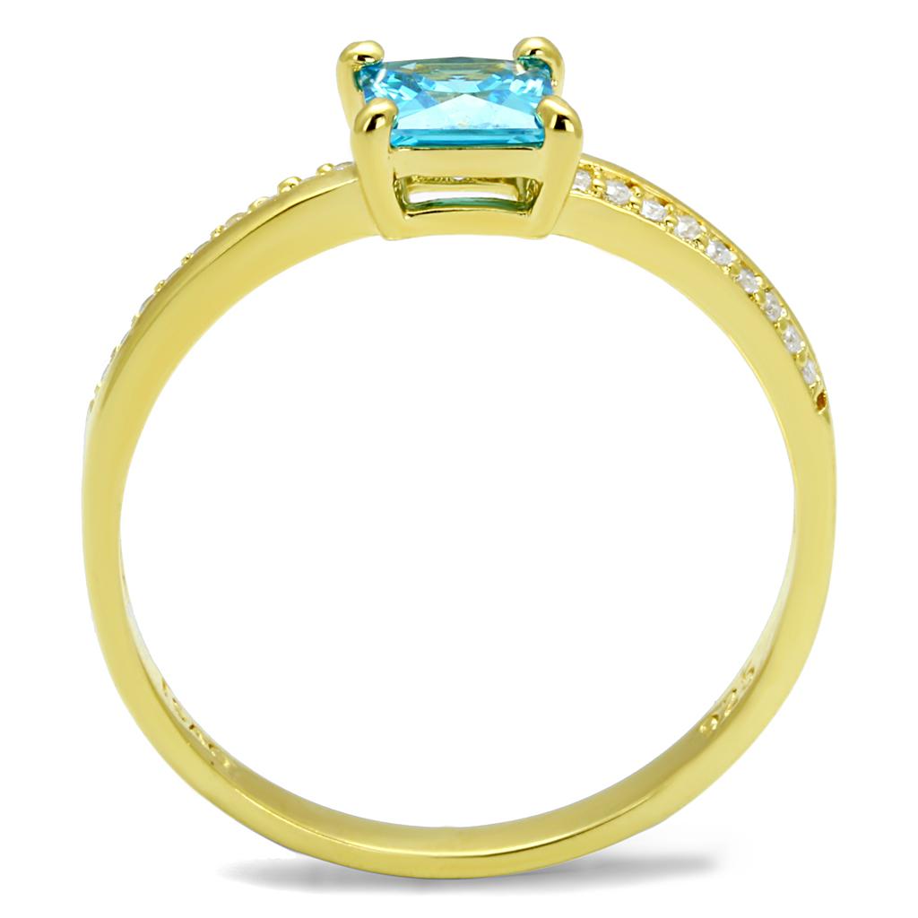 TS559 - Gold 925 Sterling Silver Ring with AAA Grade CZ  in Sea Blue