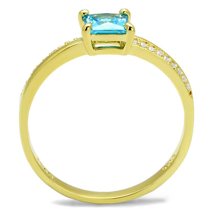 TS559 - Gold 925 Sterling Silver Ring with AAA Grade CZ  in Sea Blue