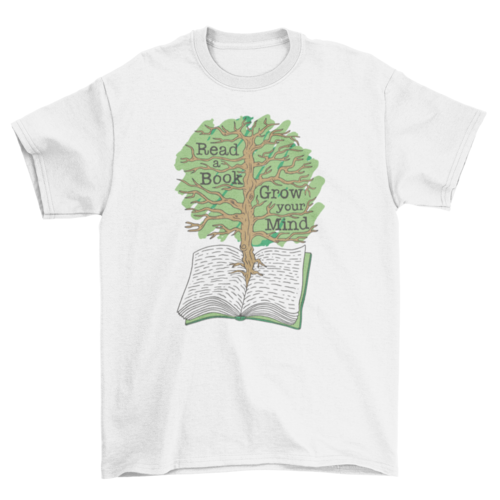 Tree growing in book t-shirt