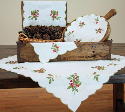 XD13401 Holly Berry Table Topper, 34''x34''