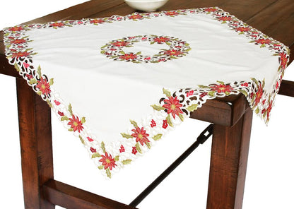 XD14782 Poinsettia Lace Table Topper, 34"x34"