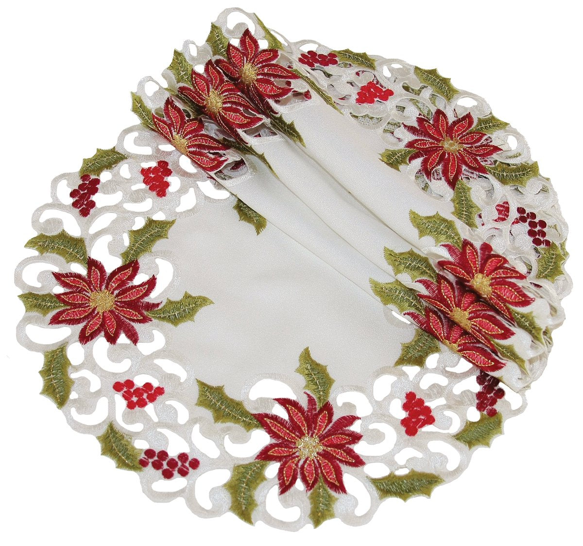 XD14782 Poinsettia Lace Doilies, Set of 4