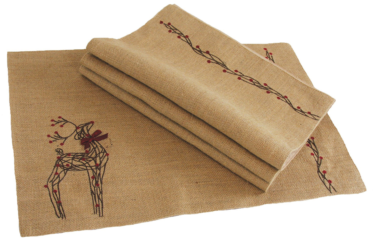 XD15814 Rustic Reindeer Jute Placemats,13"x20", Set of 4