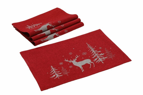 XD18905 Deer In Snowing Forest 14''x20'' Placemats, Set of 4