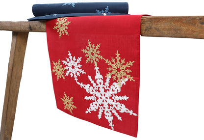 XD19802-Magical Snowflakes Crewel Embroidered Christmas Table Runner