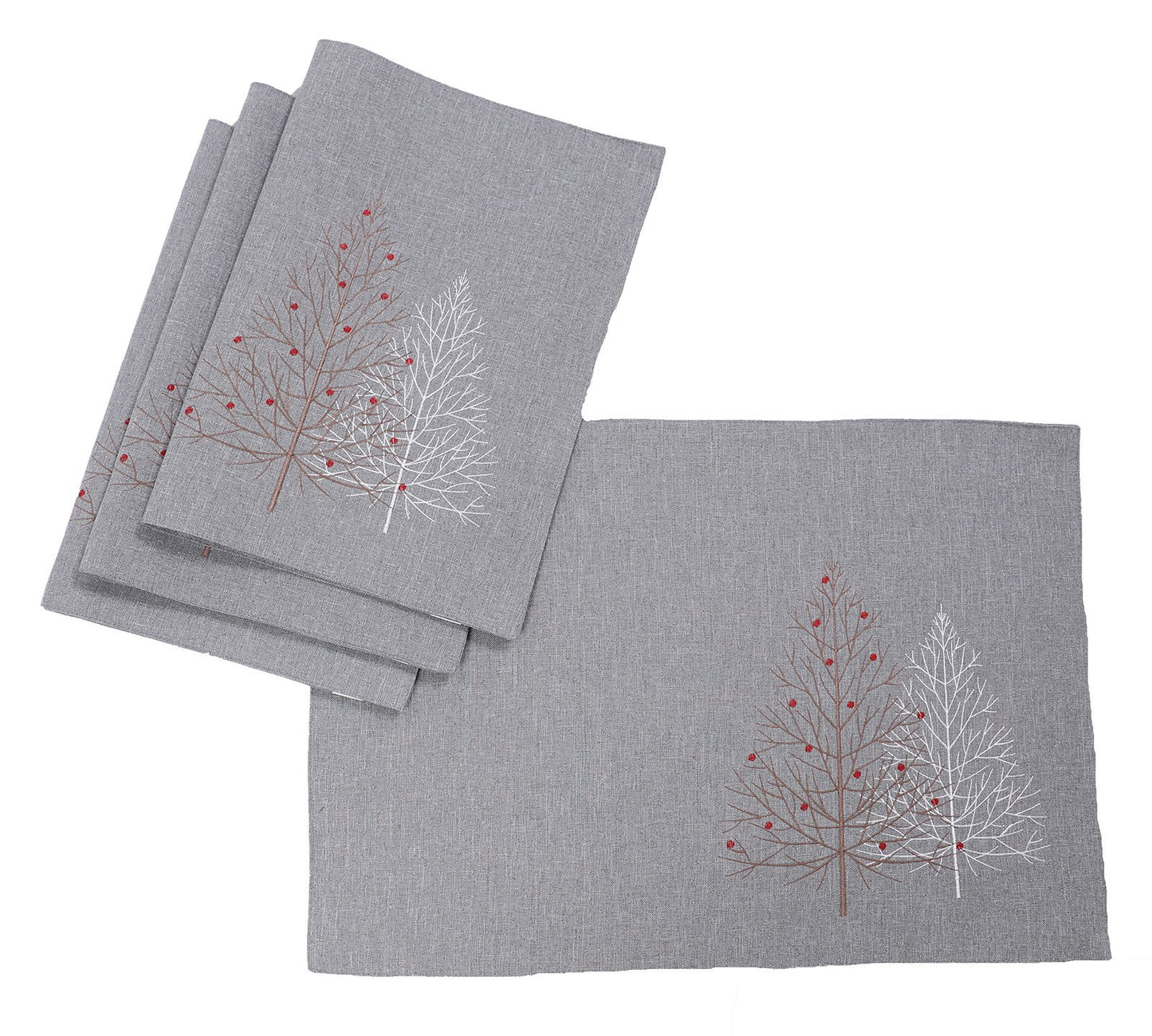 XD19803-Festive Trees Embroidered Christmas Placemats 14 by 20-Inch,