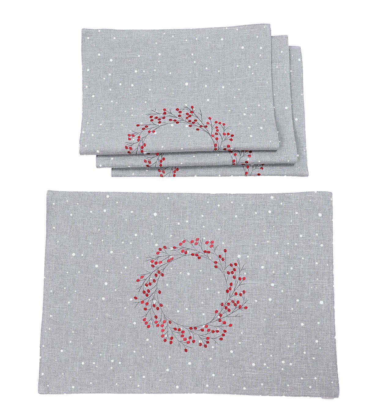 XD19821-Holly Berry Wreath Embroidered Christmas Placemats 14 by
