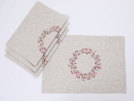 XD19821-Holly Berry Wreath Embroidered Christmas Placemats 14 by
