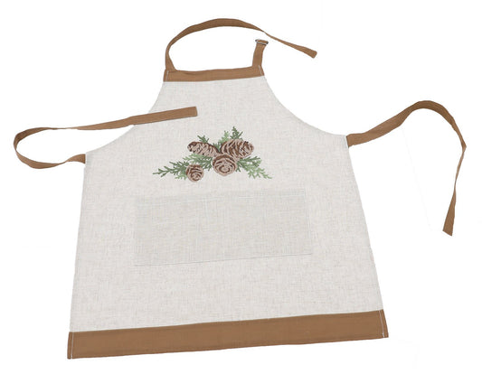 XD19882-Winter Pine Cones & Branches Crewel Embroidered Apron Adults