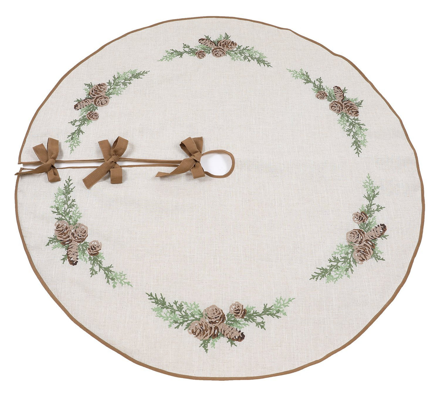 XD19882-Winter Pine Cones & Branches Crewel Embroidered Tree Skirt 56