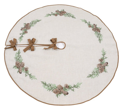 XD19882-Winter Pine Cones & Branches Crewel Embroidered Tree Skirt 56