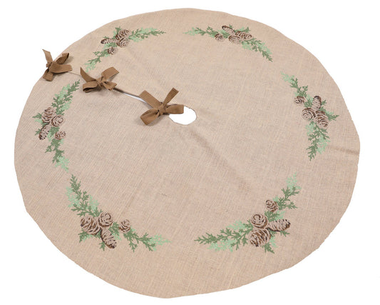 XD19882-Winter Pine Cones & Branches Crewel Embroidered Tree Skirt 56