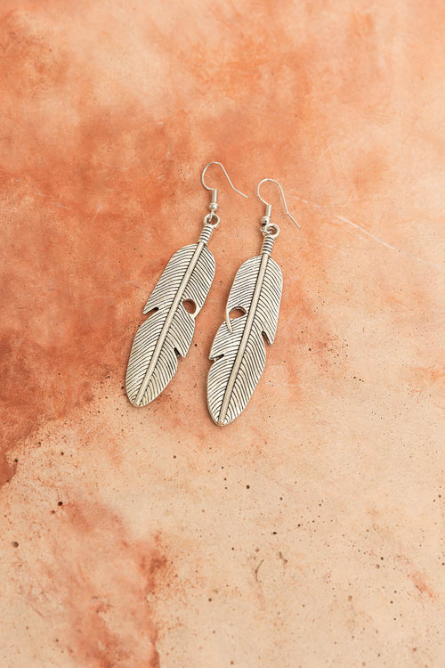 Antique Silver Feather Dangle Earrings