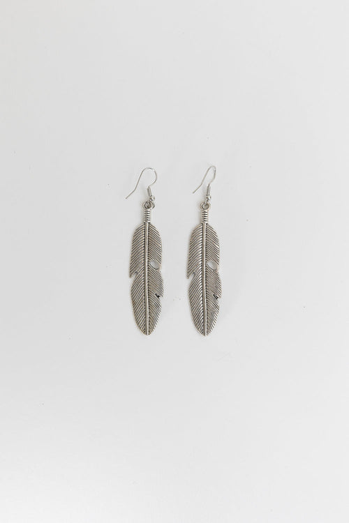 Antique Silver Feather Dangle Earrings