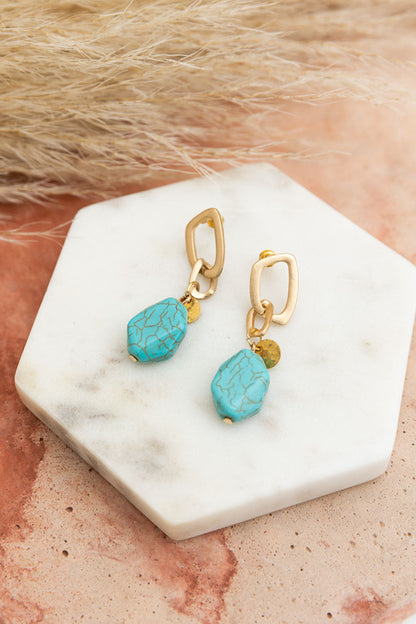 Turquoise Stone Drop Chain Earrings