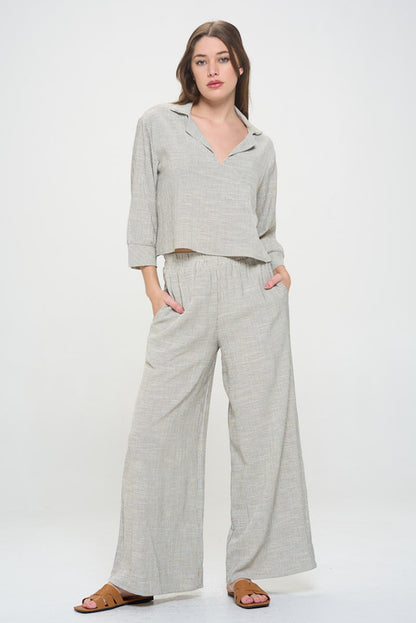 Cotton Striped Wide Leg Pants with Pockets