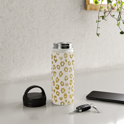 Gold Leopard Print Handle Lid Water Bottle