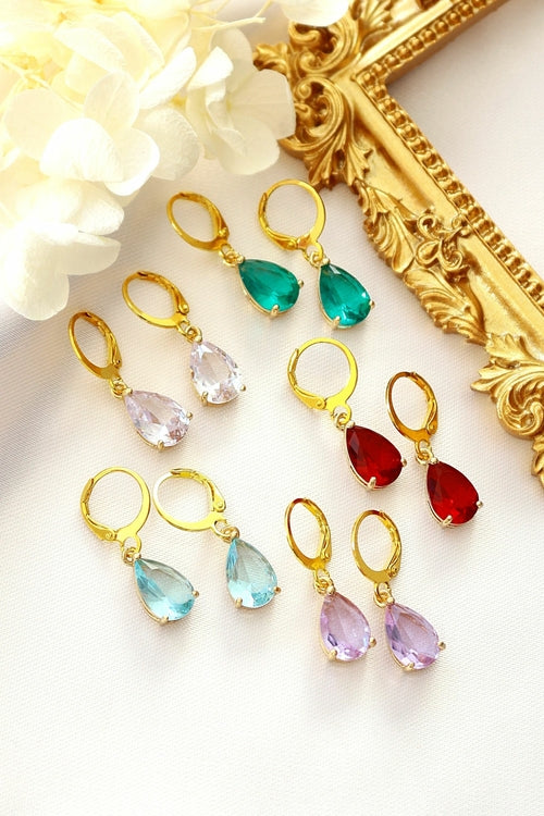 18K Rainbow Teardrop Hoop Earrings