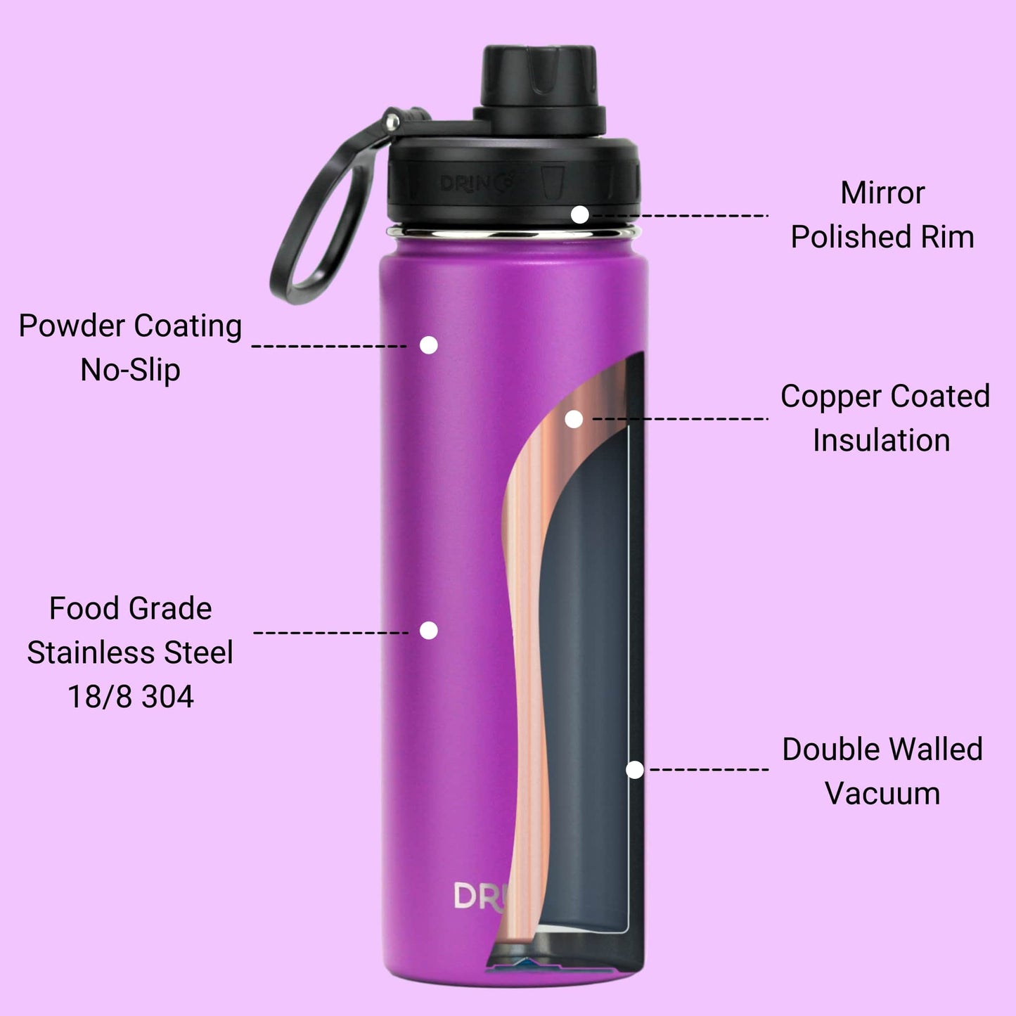 DRINCO® 22oz Stainless Steel Sport Water Bottle - Deep Purple