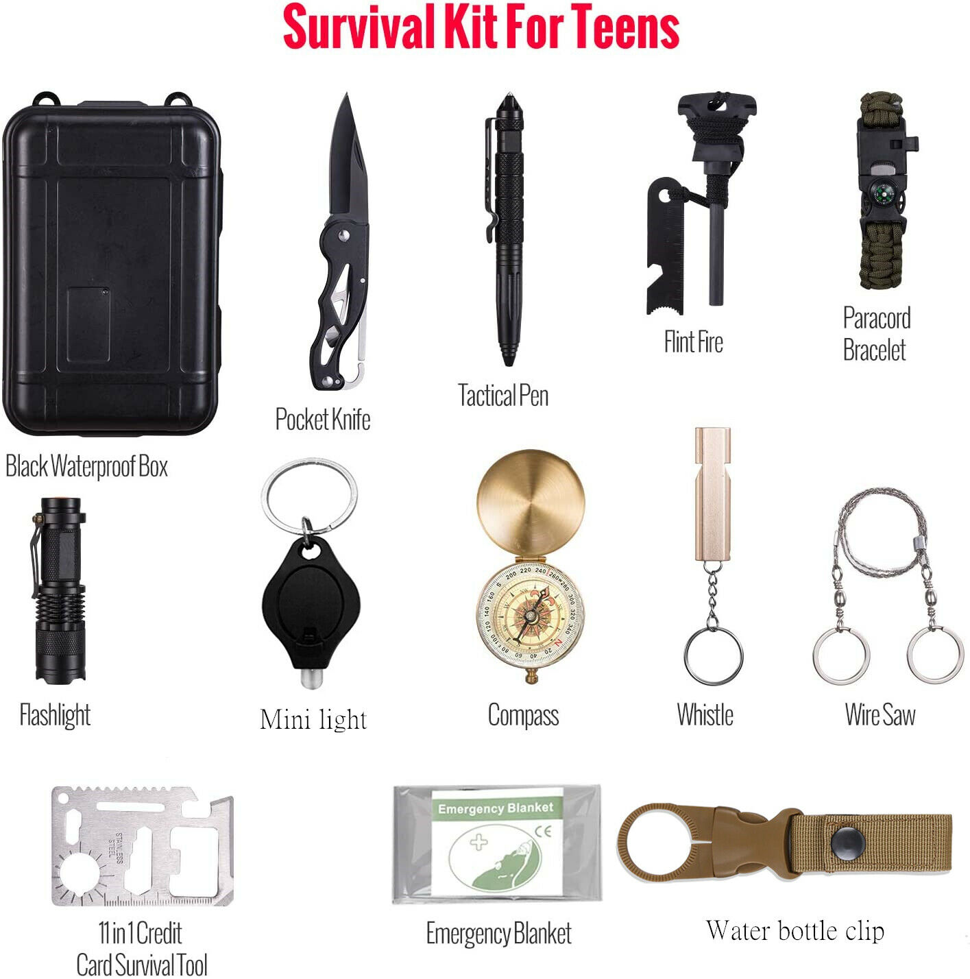 14 in 1 Outdoor Emergency Survival Gear Kit Camping Tactical Tools