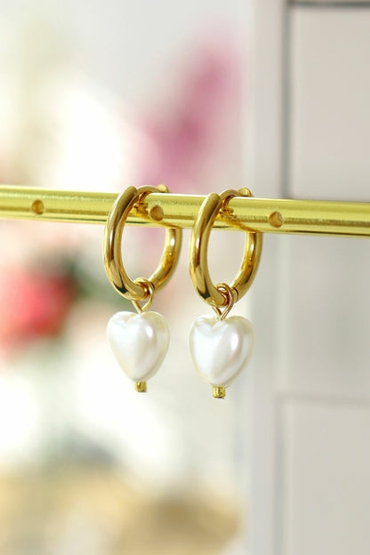 24K Pearl Hearts Hoop Earrings