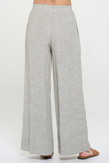 Cotton Striped Wide Leg Pants with Pockets