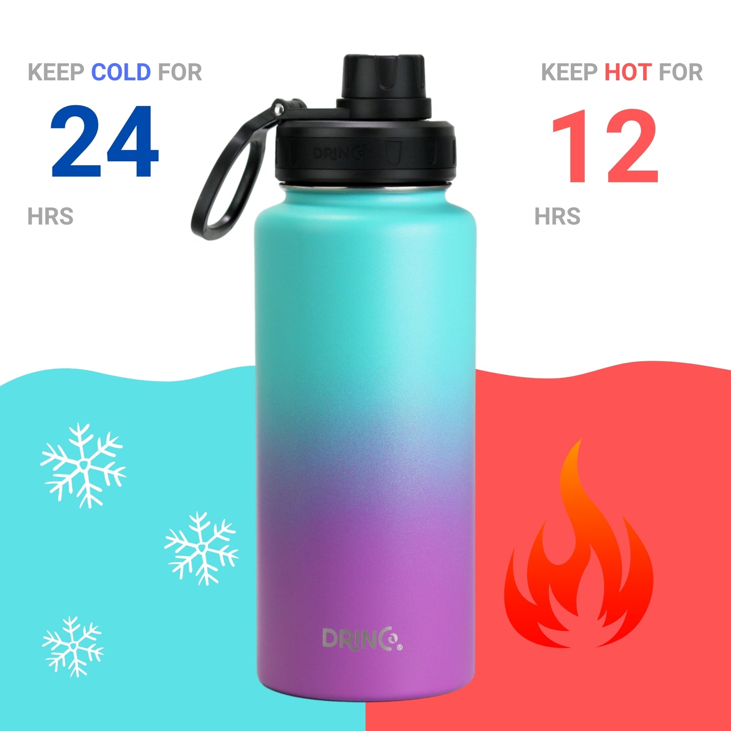 DRINCO® 32oz Stainless Steel Water Bottle - Ombre Fuchsia Teal