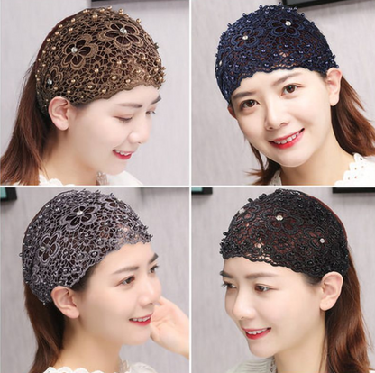 4 Pack Boho Lace Headbands With Faux Pearls