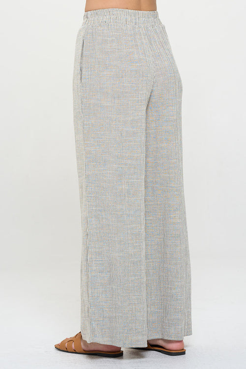 Cotton Striped Wide Leg Pants with Pockets