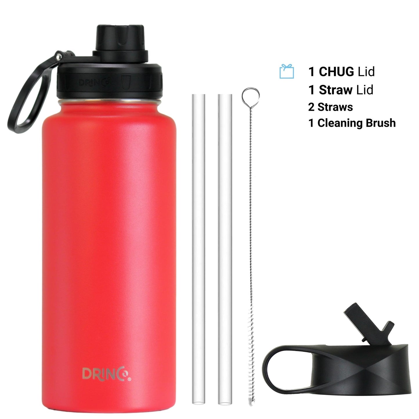 DRINCO® 32oz Stainless Steel Water Bottle - Barn Red