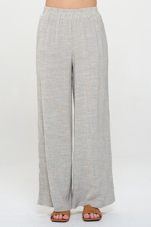 Cotton Striped Wide Leg Pants with Pockets