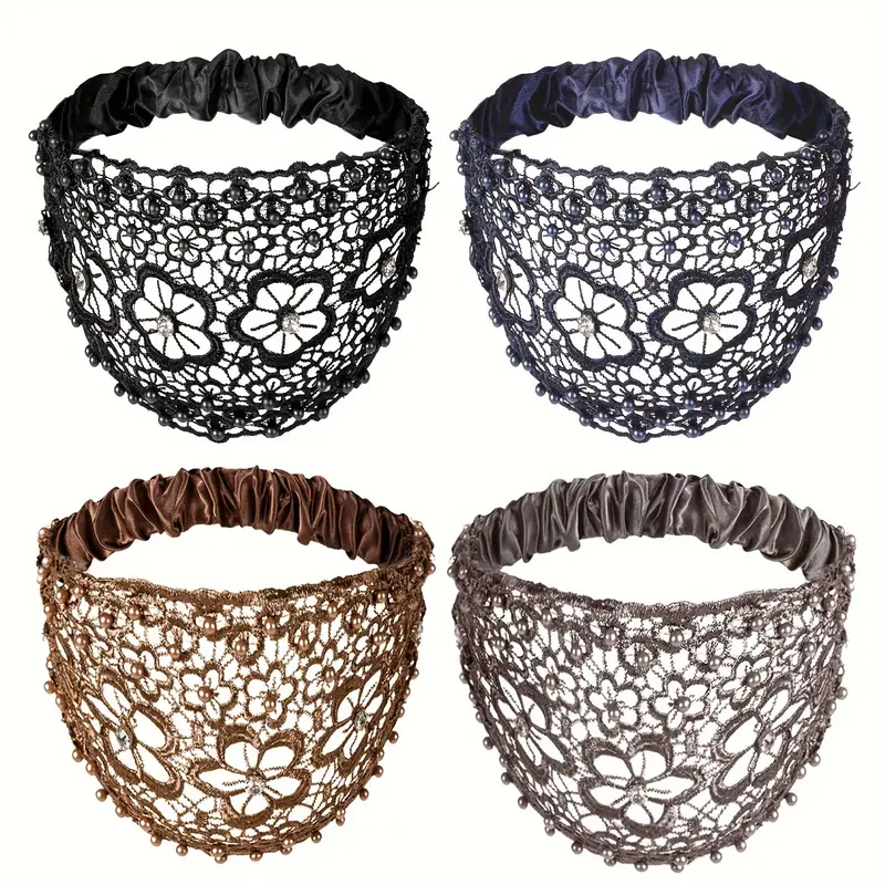 4 Pack Boho Lace Headbands With Faux Pearls