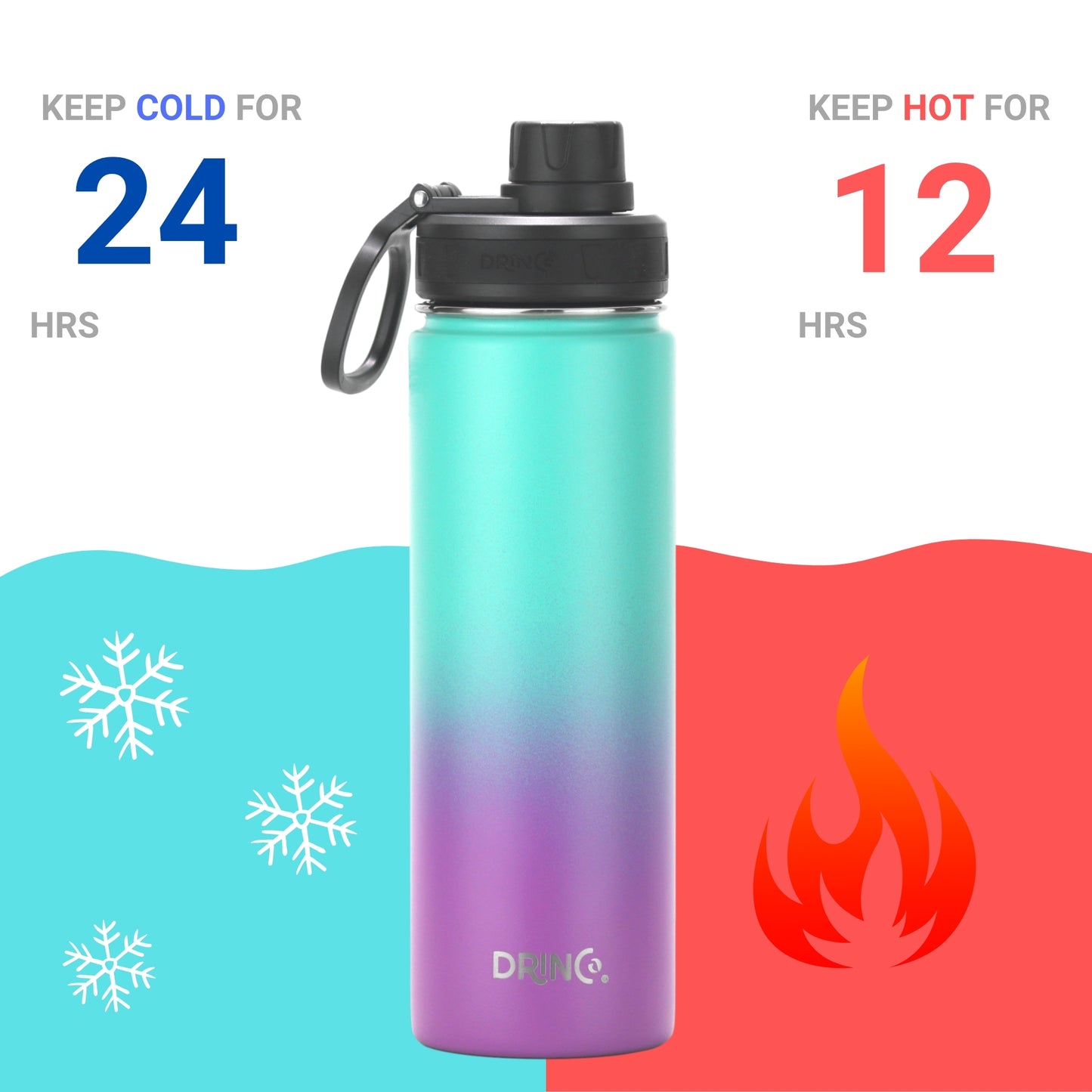 DRINCO® 22oz Stainless Steel Sport Water Bottle - Ombre Fuschia Teal