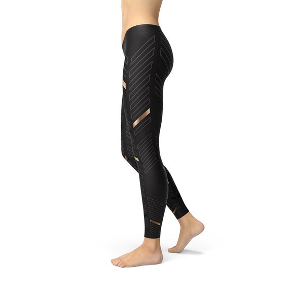 Womens Sports Stripes Black Leggings