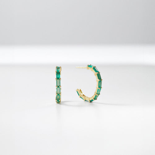 Green Gemstone Earrings, Green Onyx Earrings, Stone Hoop Earrings