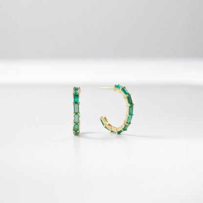 Green Gemstone Earrings, Green Onyx Earrings, Stone Hoop Earrings