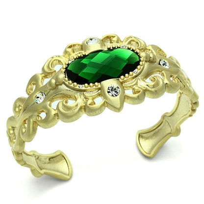 LO3666 - Gold & Brush Brass Bangle with Synthetic Synthetic Glass in