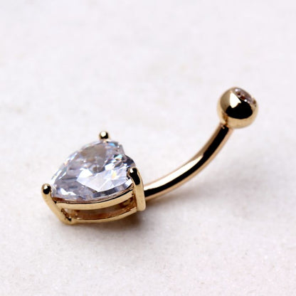 14Kt Yellow Gold Navel Ring with Heart Gem Prong Setting