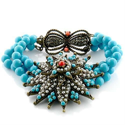 LO1187 - Antique Copper Brass Bracelet with Synthetic Turquoise in