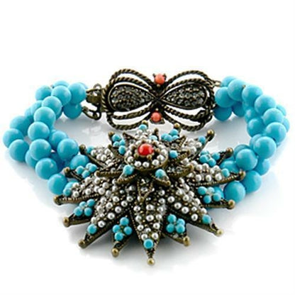 LO1187 - Antique Copper Brass Bracelet with Synthetic Turquoise in