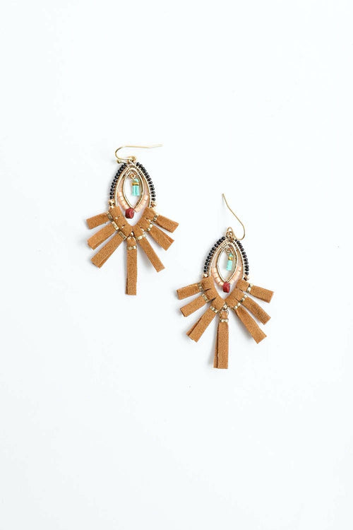 Suede Fringe Beaded Earrings